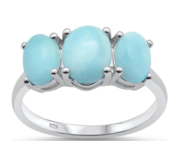 8mm Oval Three Stone Lab Created Opal Ring .925 Sterling Silver Ring Sizes 5-10