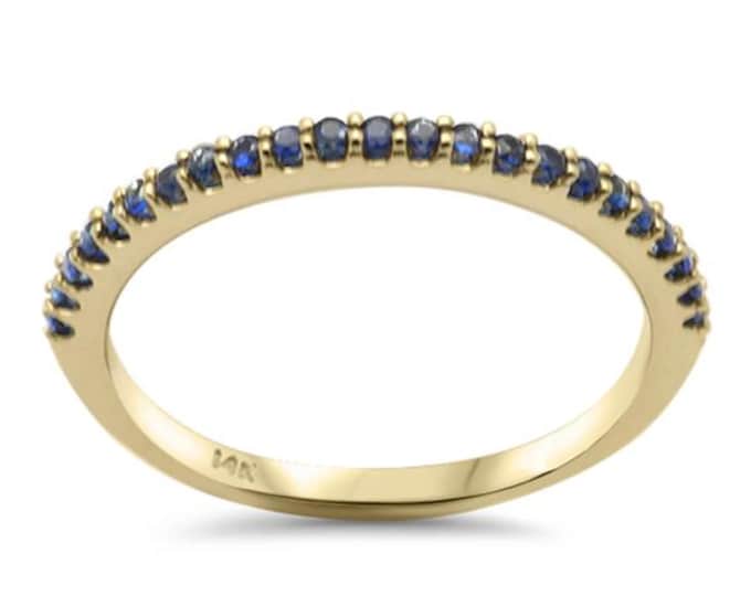 Last One 0.23ct G SI 14K Yellow Gold Blue Sapphire Gemstone Band Ring