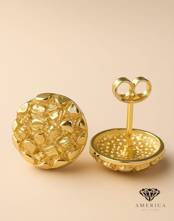 Nugget Round .925 Sterling Silver Earrings 10mm 12mm 14mm sold 1 pair with push backing earring stud.