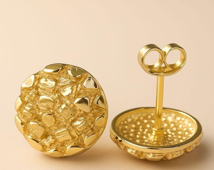 Nugget Round .925 Sterling Silver Earrings 10mm 12mm 14mm sold 1 pair with push backing earring stud.