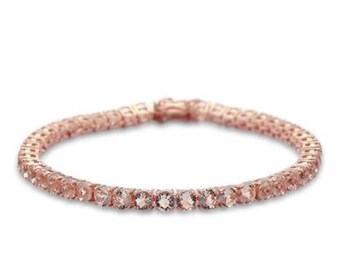 4MM Round Rose Gold Plated Morganite Cubic Zirconia Bracelet 7.25"
