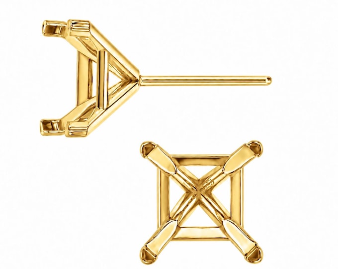 14K Real Solid Gold Princess Metal Mold 4 Prong Double Wire Tapered Square Earring With 20GA Friction Post sold 1 piece.