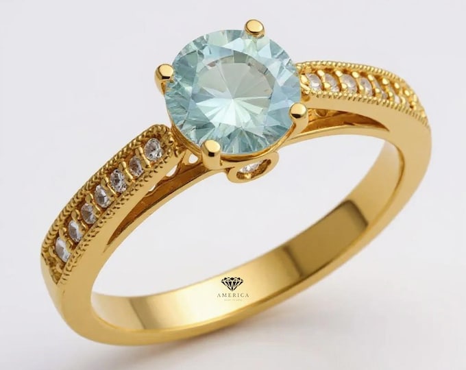 14K Solid Gold Engagement Ring 1 Piece Ring with 1.00 Carat Center Created Diamond Solitaire Size 5 -9