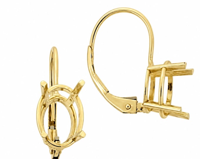 14K Gold Lever Back Earring 1 set of Earrings 4 Prongs OVAL Shape gemstone mountings Real Gold not plated