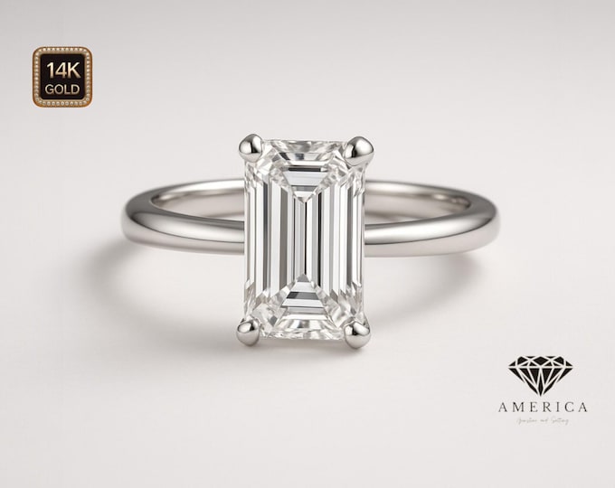 14k Real Gold Diamond Emerald Diamond 1 piece Engagement ring