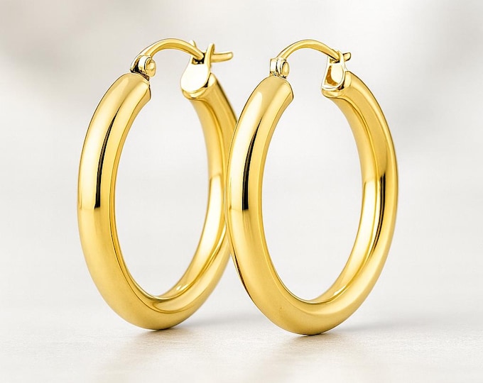 3.00 MM Hoop Thickness in 14K Real Gold Hoop Hinge Closure sold 1 pair REAL Plain Gold earrings.