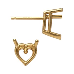 14K Real Solid Gold 3 Prong Heart Basket Earring Setting For Push Back only 20 GA Round Earring Setting sold 1 piece.