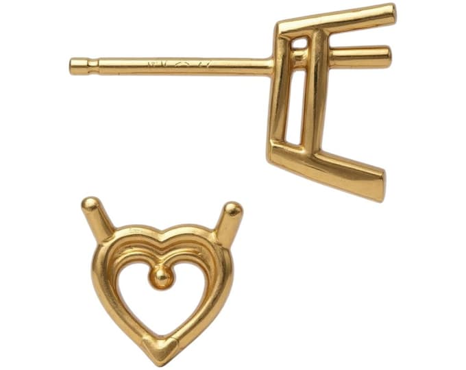14K Real Solid Gold 3 Prong Heart Basket Earring Setting For Push Back only 20 GA Round Earring Setting sold 1 piece.