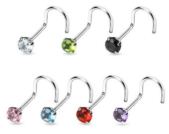 3.00MM Nose Stud 20 GA Sterling Silver .925 Twisted crock Screw select the gemstones.