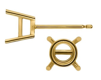 14K Real Solid Gold 4 Prong Round Basket Earring Setting 20 GA Round Earring Push Back Setting sold 1 piece.