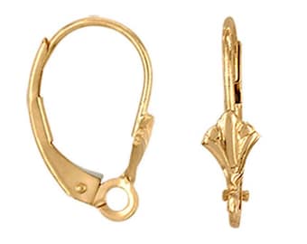 14K Gold Fleur De Lis (8.80 X 16.50 mm) Lever back W/Ring