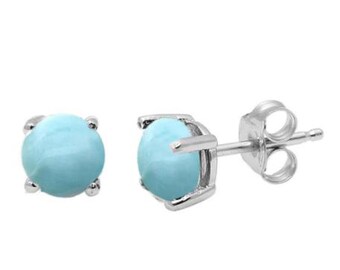 Natural Larimar Stud Earrings Push Back .925 Sterling Silver Earrings 3MM-11MM