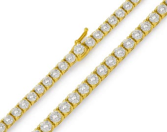 Yellow Gold CZ Tennis Necklace Rhodium Plated 925 Sterling Silver Tennis Bracelet  or Necklace 3mm 4mm 5mm Wedding, bridal, birthday, gift.