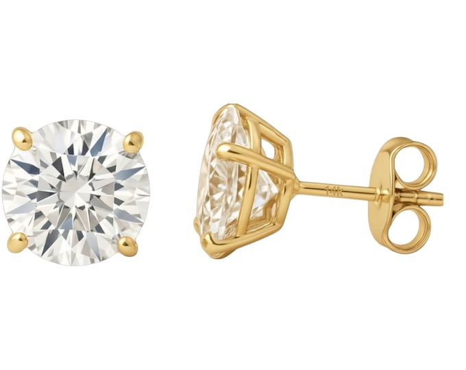 Moissanite Diamond 14K Solid Gold Earrings Thin 22 Gauge earrings stud Real 14K Gold sold 1 Pair Push backing.