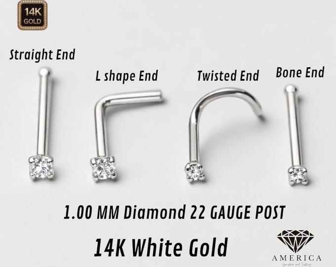 1.00MM EXTRA TINY Smallest stone Nose Ring 14K Gold 22 ga 20 ga available .
