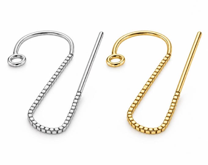 14K SOLID GOLD U-Threader Box Chain Ear wire Earring Threader Earrings, Pull Through Chain Drops, Long Dangle Earring sold 1 piece