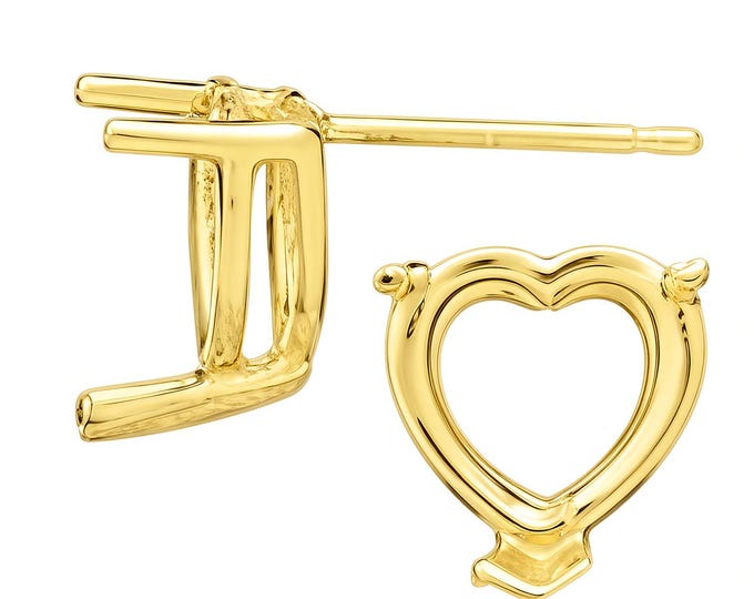 14K Real Solid Gold 3 Prong Heart Basket Earring Setting For Push Back only 20 GA Round Earring Setting sold 1 piece.