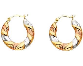 14K Tritone Real Gold Hoop Small 16mm Hoop  sold 1 pair REAL Plain Gold earrings.