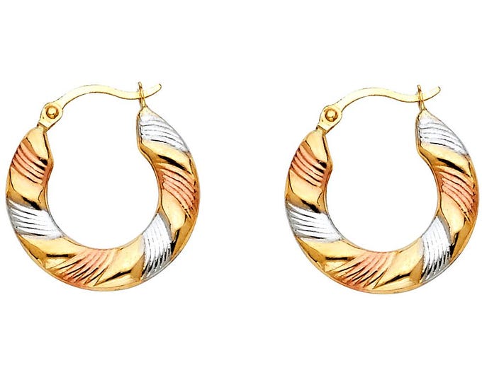 14K Tritone Real Gold Hoop Small 16mm Hoop  sold 1 pair REAL Plain Gold earrings.
