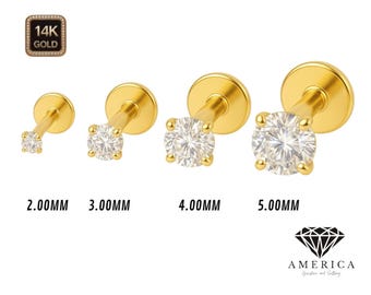 Threadless Push In 14K Real Gold Labret 18 Gauge Nose Ring Labret Piercing 6mm 8mm sold 1 piece select your gemstone.