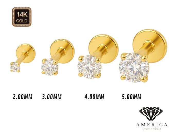 Threadless Push In 14K Real Gold Labret 18 Gauge Nose Ring Labret Piercing 6mm 8mm sold 1 piece select your gemstone.