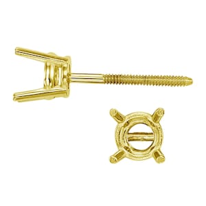 14K Real Solid Gold 4 Prong Heavy Basket & Threaded Post 20 GA Round Earring Setting sold 1 piece.