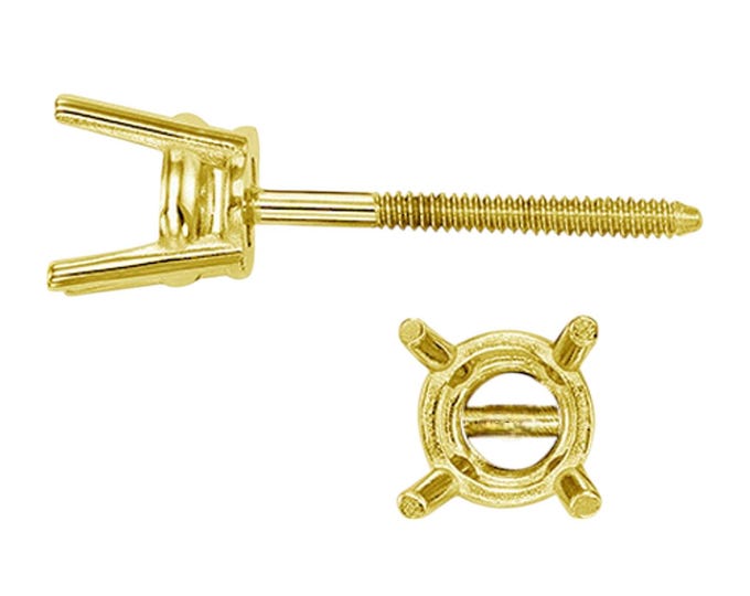 14K Real Solid Gold 4 Prong Heavy Basket & Threaded Post 20 GA Round Earring Setting sold 1 piece.