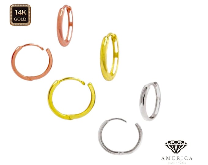 Hinged 14K Real Gold Hoop sold in 1 pair of Tube Earrings Huggies variation sizes available.