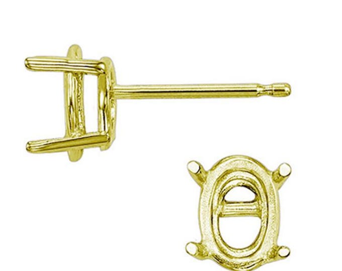 14K Real Solid Gold 4 Prong Oval Basket Earring Setting 20 GA Round Earring Setting sold 1 piece.