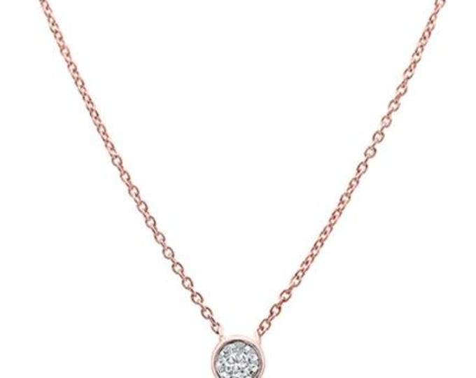14k Rose Gold Round Diamond Solitaire Pendant Necklace 18" Long