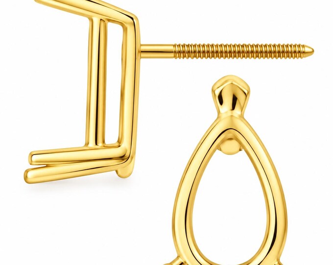 14K Real Solid Gold 3 Prong Pear Basket Earring Setting For Screw Back only 20 GA Round Earring Setting sold 1 piece.