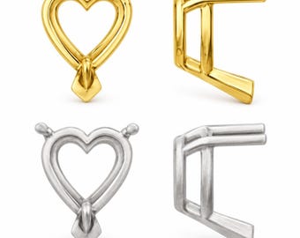 14K Gold Heart Heavy double wire 3 prongs setting sold 1 piece available in many sizes.