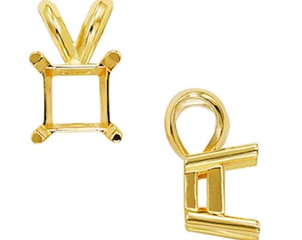 14K Real Solid Gold 4 Prong Heavy Basket & Threaded Post 20 GA Square Pendant Setting sold 1 piece.