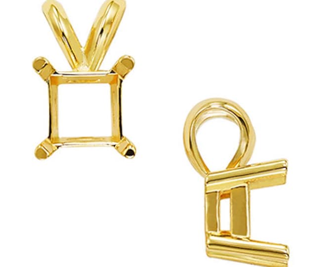 14K Real Solid Gold 4 Prong Heavy Basket & Threaded Post 20 GA Square Pendant Setting sold 1 piece.