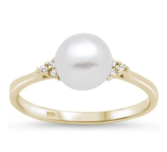 Fresh Water Pearl CZ 925 Sterling Silver Ring Sizes 4-10