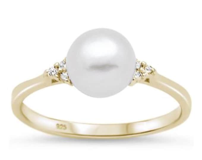 Fresh Water Pearl CZ 925 Sterling Silver Ring Sizes 4-10
