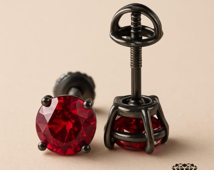Natural Garnet with Black Sterling Silver Rhodium Screw Backing 925 Natural Garnet gemstone.