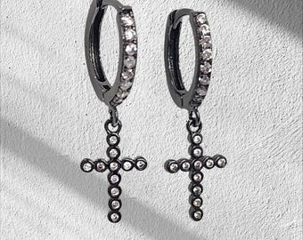 Fashion Cross Round Earring Dangle 316 Stainless Steel sold in 1 Pair earrings Huggies hoop.
