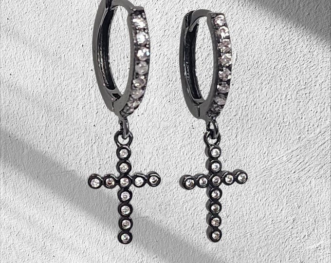 Fashion Cross Round Earring Dangle 316 Stainless Steel sold in 1 Pair earrings Huggies hoop.