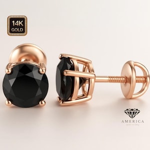 Black Diamond 14K Solid Gold Earrings Heavier Basket earrings stud Real 14K Gold sold 1 Pair Push backing.