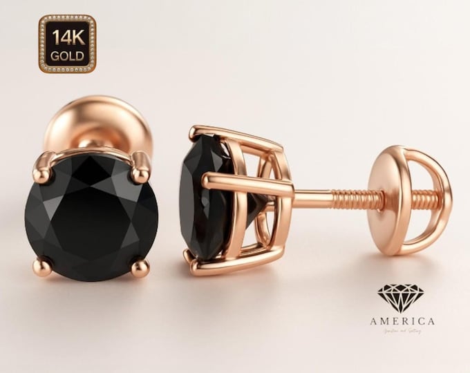 Black Diamond 14K Solid Gold Earrings Heavier Basket earrings stud Real 14K Gold sold 1 Pair Push backing.