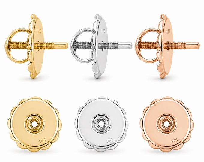 14K Real Gold Threaded Post & Back Set ( 1 set )  Screw.
