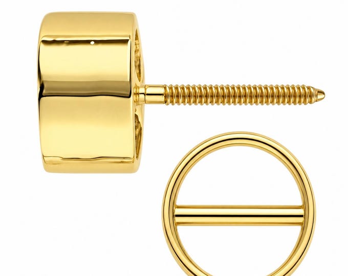 14K Gold Round Tube Bezel Earring With Screw Post 1 piece real gold