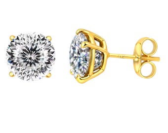 Round 100 Faceted Cut Moissanite Diamond 14K Solid Gold Earrings Thin 22 Gauge earrings stud Real 14K Gold sold 1 Pair Push backing.