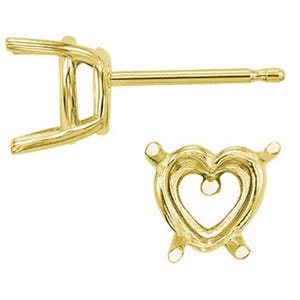 14K Real Solid Gold 4 Prong Heart Basket Earring Setting 20 GA Round Earring Setting sold 1 piece.