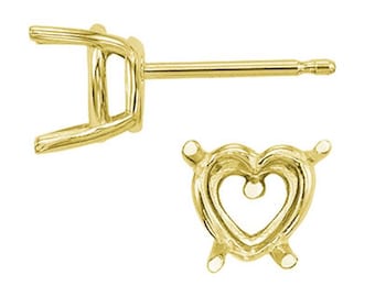 14K Real Solid Gold 4 Prong Heart Basket Earring Setting 20 GA Round Earring Setting sold 1 piece.