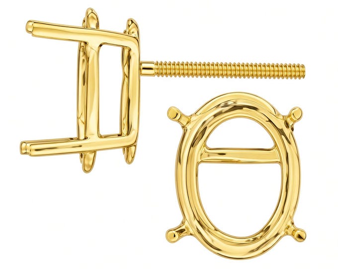 14K Real Solid Gold 4 Prong Oval Basket Screw Backing Earring Setting 20 GA Round Earring Setting sold 1 piece.