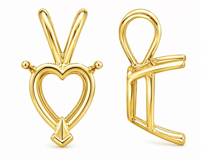 14K Real Solid Gold 4 Prong Heavy Basket Heart Shape Pendant Setting sold 1 piece.