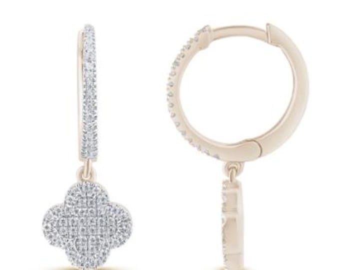 0.16ct G SI 14K White Gold Diamond Clover Dangling Hoop Earrings