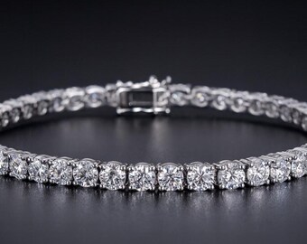 Moissanite  Rhodium Plated 925 Sterling Silver Tennis Bracelet  3mm 4mm 5mm in 7 inches or 8 inches Wedding, bridal, birthday, gift.